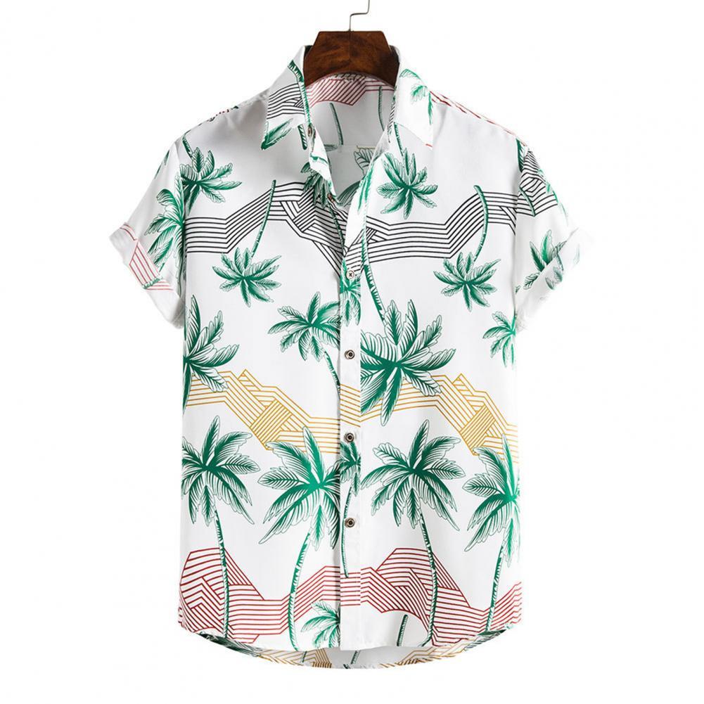 남성 스트라이프, 트리 프린트 하와이안 셔츠 플러스 사이즈 턴 다운 칼라 루즈핏 캐주얼 비치웨어 셔츠, 2021 뉴 여름